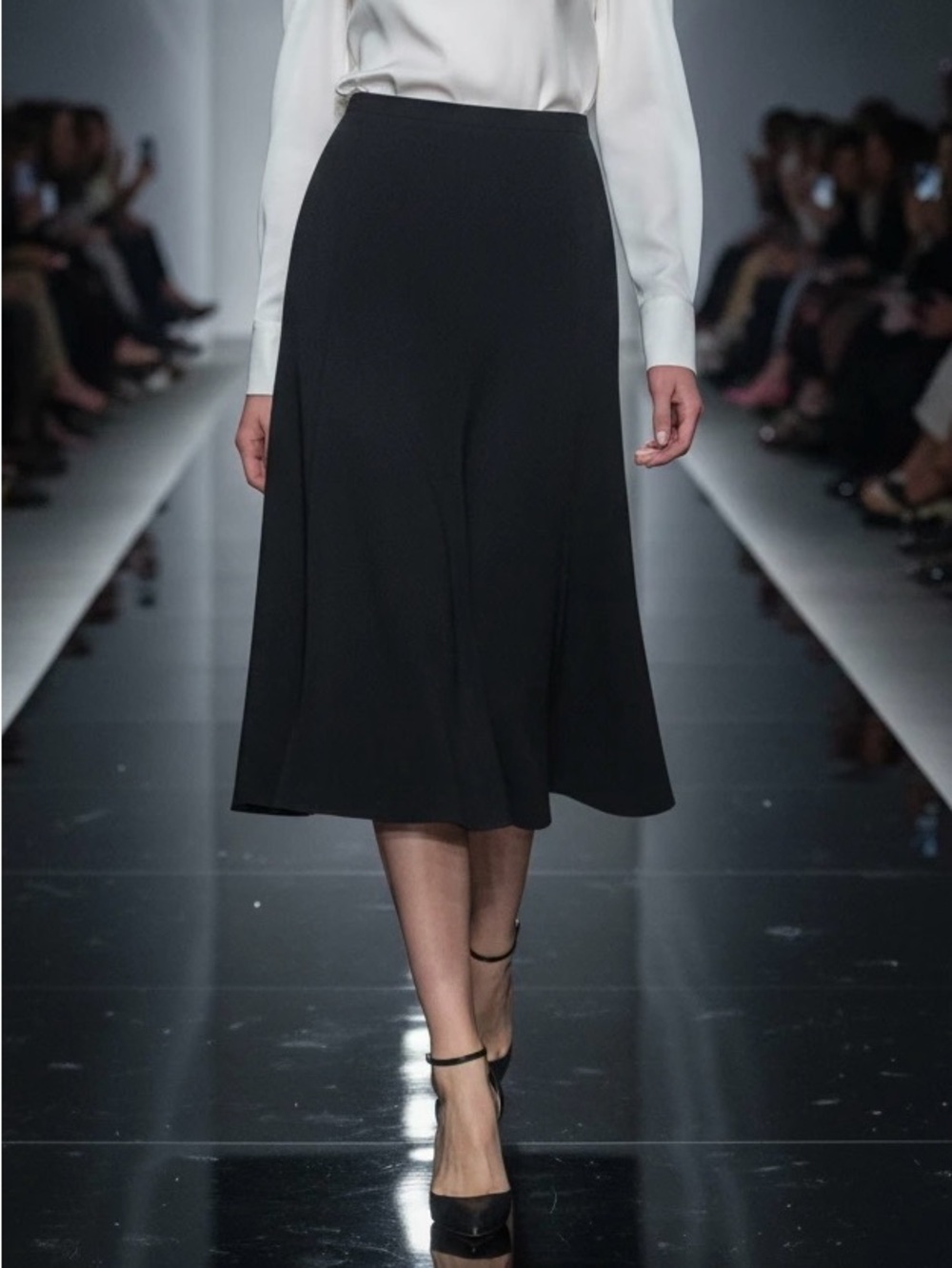 Antonio Melani Black Paneled Flounce Midi Skirt Size 6